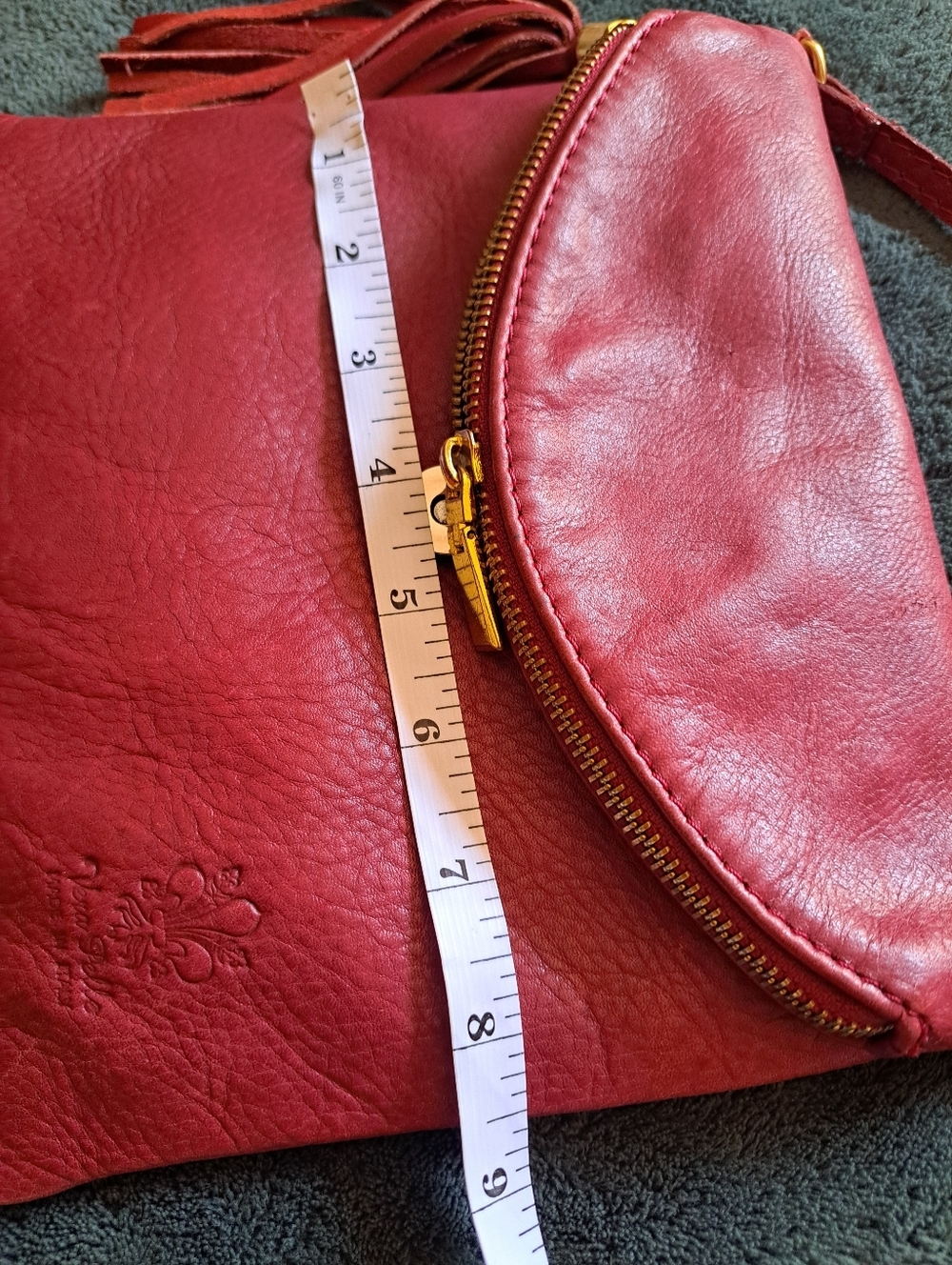 Vera Pelle Wine Red Crossbody Tassel Flap Bag - Picture 6 of 11
